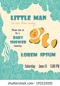 Baby shower invitation template. Vector illustration. Cute design for greeting card, birthday invitation, scrapbook, baby shower.