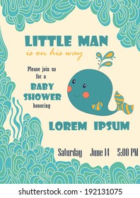 Baby shower invitation template. Vector illustration. Cute design for greeting card, birthday invitation, scrapbook, baby shower.