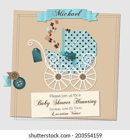 Baby shower invitation template vector illustration.  Blue version.