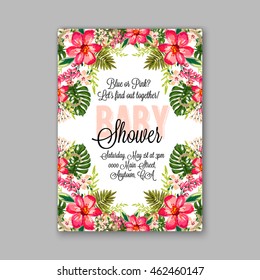 Baby shower invitation template with watercolor flower wreath.