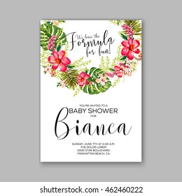 Baby shower invitation template with watercolor flower wreath.