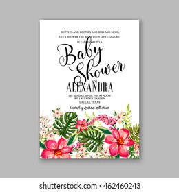 Baby shower invitation template with watercolor flower wreath.