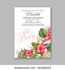 Baby shower invitation template with watercolor flower wreath.