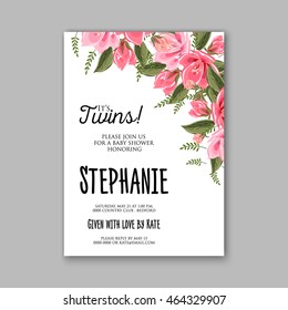 Baby shower invitation template with watercolor flower wreath.