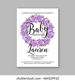 Baby shower invitation template with watercolor flower wreath.