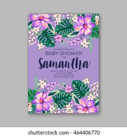 Baby shower invitation template with watercolor flower wreath.