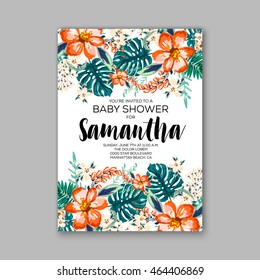Baby shower invitation template with watercolor flower wreath.