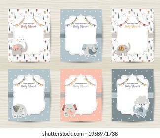 Baby shower invitation templates with cute elephants for babies