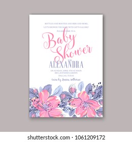 Baby shower invitation vector template Pink spring floral dog-rose wreath