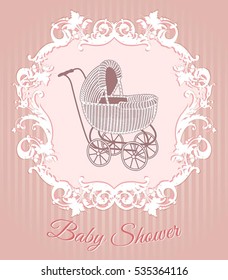 Baby Shower Invitation. Vintage baby stroller