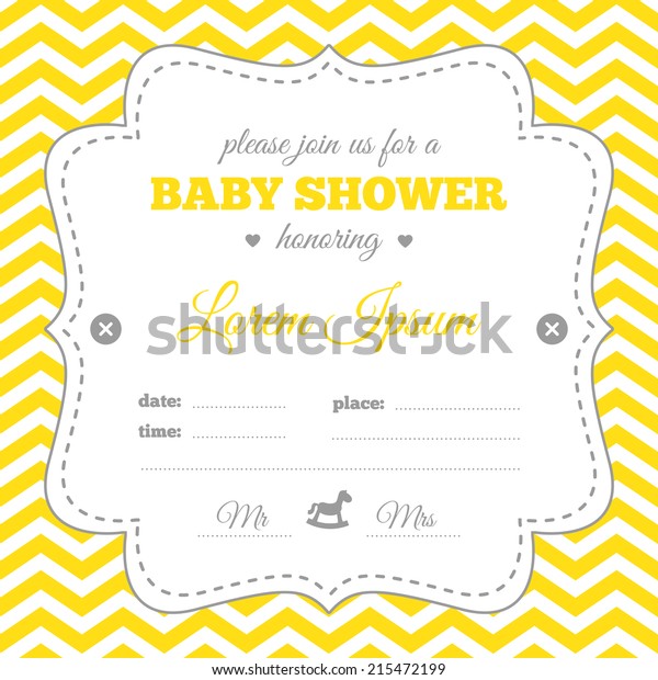 Baby Shower Invitation White Gray Yellow Stock Vector Royalty Free