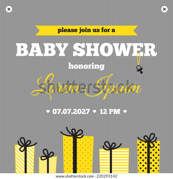 Baby Shower Invitation Yellow Gray White Stock Vector Royalty Free 220293142