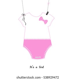  Baby shower invitation.Baby body girl symbol greeting card.