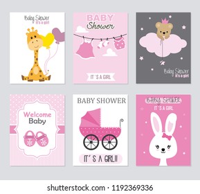 Baby shower invitations. Set of 6 baby girl cards