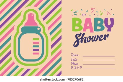 Baby Shower Invite Greeting card with baby bottle