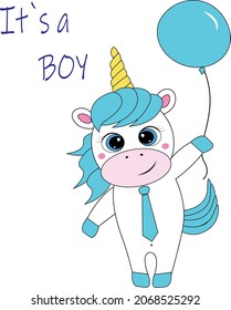 baby shower, it`s a boy  unicorn illustration