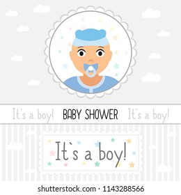 Baby shower, It`s a boy.Baby born celebration. Baby boy  vector illustrations.