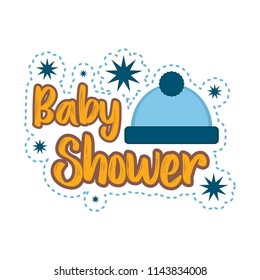 Baby shower label with a hat