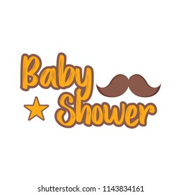 Baby shower label with a mustache