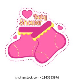 Baby shower label with a pair of socks