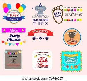 Baby shower labels collection vector with various styles