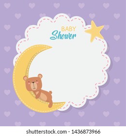 baby shower lace card with little bear teddy with moon