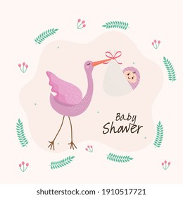 baby shower lettering card with strok and girl vector illustration design