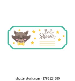 baby shower lettering with little raccoon hand draw style vector illustration design