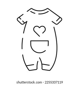 Baby shower line icon. Included the icons as baby, child, balloon, gift, decoration, toys and Party. Baby bodysuit