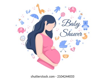Baby Shower Little Boy or Girl with Cute Design Toys and Accessories Newborn Babies Background Illustration for Invitation and Greeting Cards