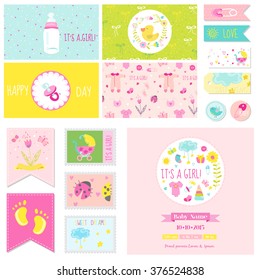 Baby Shower Little Girl Set. For Party, Scrapbook, Birthday in vector