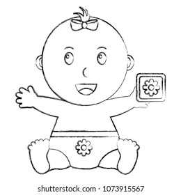 baby shower little girl sitting holding cube