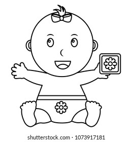 baby shower little girl sitting holding cube