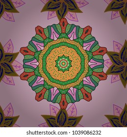 Baby shower, menu, flyer, banner template, mandala background, Indian design. Vector wedding invitation, thank you card, save the date, baby shower cards on neutral, brown and green colors.