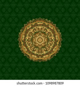 Baby shower, menu, flyer, banner template, mandala background, Indian design. Vector wedding invitation, thank you card, save the date, baby shower cards on green background.