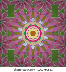 Baby shower, menu, flyer, banner template, mandala background, Indian design. Vector wedding invitation, thank you card, save the date, baby shower cards on pink, neutral and green colors.