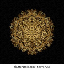 Baby shower, menu, flyer, banner template, mandala background, Indian design. Vector wedding invitation, thank you card, save the date, baby shower cards on black background.