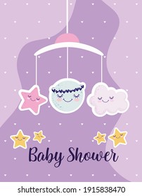 Baby Shower Mobile Moon Cloud Stars Decoration Card Vector Illustration