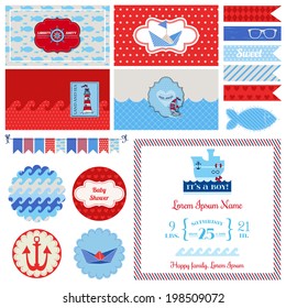 Baby Shower Nautical Set. For Party Decoration, Scrapbook in vector
