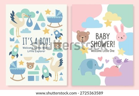 Baby Shower and New Baby Arrival Vector Poster Set