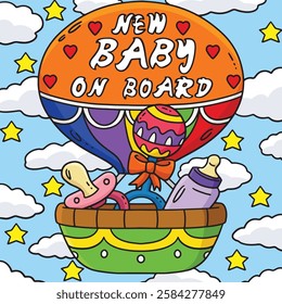 Baby Shower New Baby on Board Colored Cartoon 