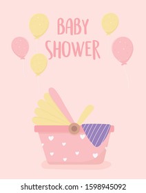 baby shower newborn car seat balloons decoration vector illustration