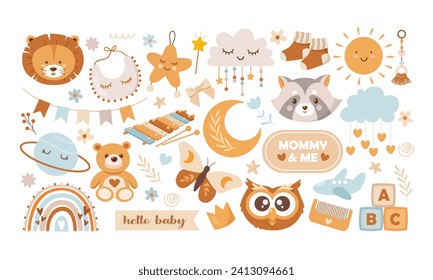 Baby shower and newborn elements illustration