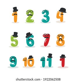 baby shower numbers poster graphic design background child banner cart cartoon face three seven four nine vector 