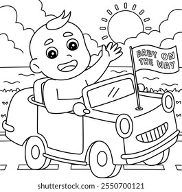 Baby Shower Baby on Car Coloring Page for Kids