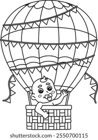 Baby Shower Baby on a Hot Air Balloon Isolated 