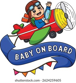 Baby Shower Baby on Plane Cartoon Colored Clipart 