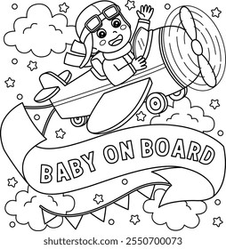 Baby Shower Baby on a Plane Coloring Page for Kids