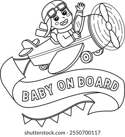 Baby Shower Baby on a Plane Isolated Coloring Page