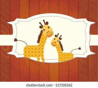 Baby shower on a wooden background/Vector illustration